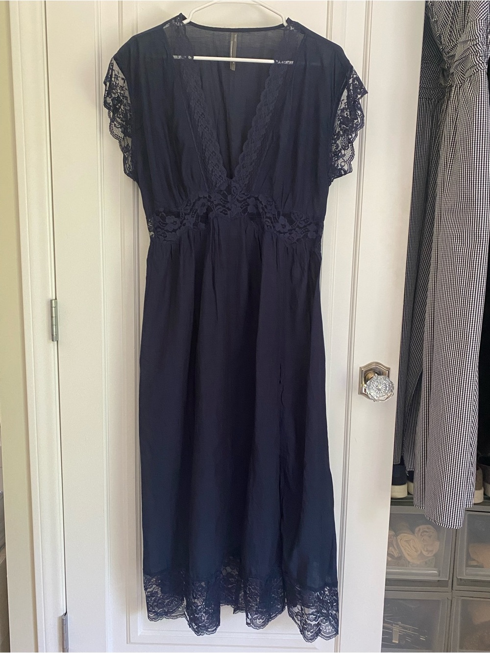 Anthropologie: Women's Navy Lace-Trim Midi Dress. NWOT